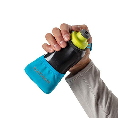 Nathan Running Handheld Water Bottle Adjustable No-Grip Quick Squeeze Lite Hand Strap. Reflective Hydration - color: Finish Lime / Blue Me Away, style: 12oz