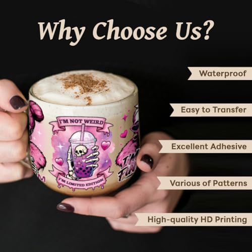 UV DTF Cup Wraps Transfer Stickers Humorous Skull Pattern, 10 Sheets Waterproof Custom Vinyl Transfer Sticker 16oz Coffee Glass Cup Tumbler Bottle Mug Decals for Men Women - style: Humorous Skull