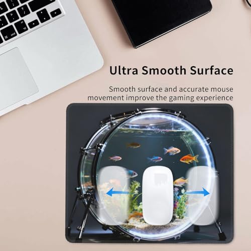 Modern Drum Fish Tank Gaming Mouse Pad Non-Slip Rubber Base Square Mouse Mat for Office Computer Mousepad 7.9 X 9.5 in