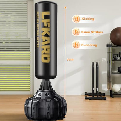 Freestanding Punching Bag with Boxing Gloves, Heavy Boxing Bag with Stand for Adult, Standing Kickboxing Bag - color: Black 70.5'' with Boxing Gloves and Wrist Guard