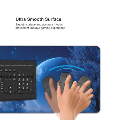 XXL Gaming Mouse Pad 35.4 x 15.7 Inch, Large Desk Mousepad with Blue Meteor Design, Water-Resistant, Stitched Edges, Non-Slip Rubber Base Desk Mat - color: Blue Meteor