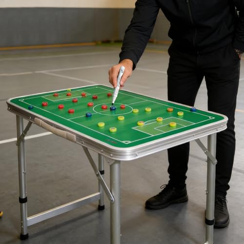 JIANNA SoccerTactical Board Table Portable Lifting Folding Coach Table 60cm Tactical Board with Chess Pieces, Pens, Wiping Backpack, Field Training - color: black green