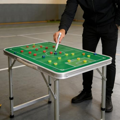 JIANNA SoccerTactical Board Table Portable Lifting Folding Coach Table 60cm Tactical Board with Chess Pieces, Pens, Wiping Backpack, Field Training - color: black green