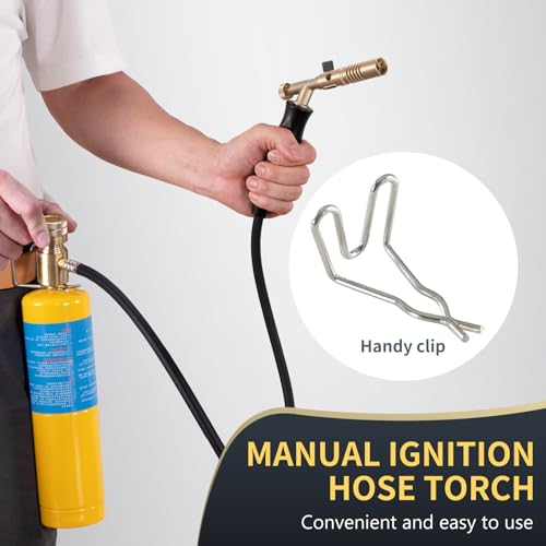 Propane Torch Hose Kit Long 3.93 ft- Heavy Duty MAPP Gas Torch Head with Adjustable Heat,Heat 2600℉ Soldering for Piping, Copper Tubing, Professional Grade DIY Soldering Kit - color: Gold