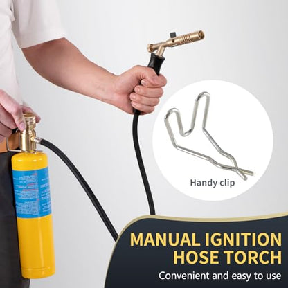 Propane Torch Hose Kit Long 3.93 ft- Heavy Duty MAPP Gas Torch Head with Adjustable Heat,Heat 2600℉ Soldering for Piping, Copper Tubing, Professional Grade DIY Soldering Kit - color: Gold