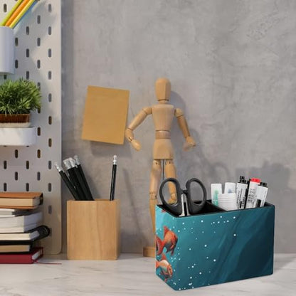 Leather Pencil Holder Fish Aquarium Pen Holder for Desk Square Desk Pen Cup for Home Office Supplies Waterproof Makeup Brush Holders