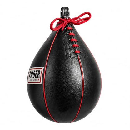 Amber Fight Gear Leather Boxing Punching Speed Bag | Genuine leather shell, welted triple-stitched seams, latex inner bladder, black finish, 4 size options from XS to Large - size: Small (6"x9")