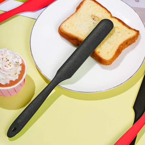SUMERSHA 2pcs Silicone Spatulas Heat Resistant Jar Spatulas Cake Cream Butter Spatulas with Long Handle Non-Stick Kitchen Baking Cooking Resin Craft Stirring Mixing Scraper Tool (Red, Black)