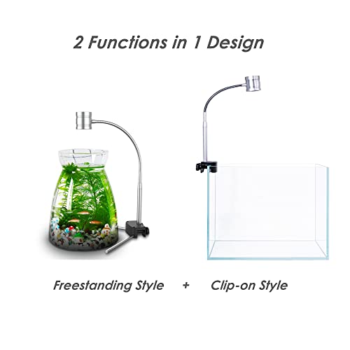 2 in 1 Full Spectrum Clip-On Aquarium Plant Grow Light, Freestanding Freshwater Fish Tank LED Light, 5Watts