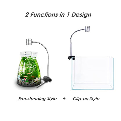 2 in 1 Full Spectrum Clip-On Aquarium Plant Grow Light, Freestanding Freshwater Fish Tank LED Light, 5Watts