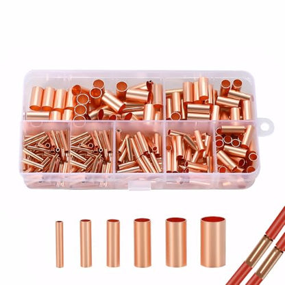 250pcs Wire Terminal connectors 7Size Electrical Butt Connector Copper Tube Connector Kits with Heat Shrink Tubing Wire Ferrules Kits