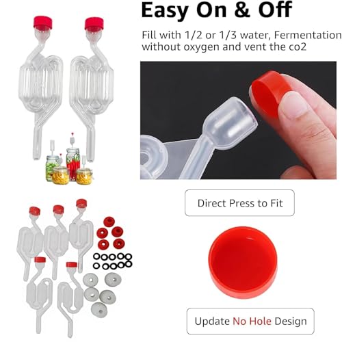 Bubble Airlock Set for Fermentation - 5 S-Shape Airlocks with 6.5 Stoppers, 5 Red Silicone Loops & 10 Grommets, for Wine Making, Home Brewing, Sauerkraut, Kimchi & Kombucha