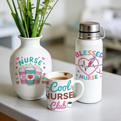 Peacoblue 18 Sheets Rub on Transfers for Crafts, Nurses' Day Text 3.6"x3.9" UV DTF Cup Wraps Waterproof Cold Transfers Stickers for Wood Glass Metal Cup Tumblers Mirrors Mugs Home Decor - style: Nurses' Day Text