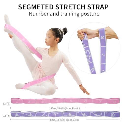 2 PCS Kids Stretching Strap - 8-Loop Adjustable Stretch Bands for Dance, Ballet, Yoga, Gymnastics Workout, Children‘s Fitness Equipment, Stretching Resistance Bands and Home Flexibility Training - color: Sweet Potato Purple+Pink