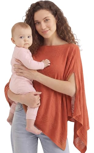 PATPAT Nursing Cover for Breastfeeding, Soft Breathable Privacy Poncho, Multi-Use Jacquard Knit Breastfeeding Cover for Moms, Portable Nursing Shawl & Baby Blanket (Burnt Orange) - color: Burnt Orange