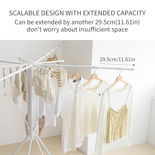 RFOUO Foldable Clothes Drying Rack with Aluminum 4 Rods 16 Clips - color: Aluminium