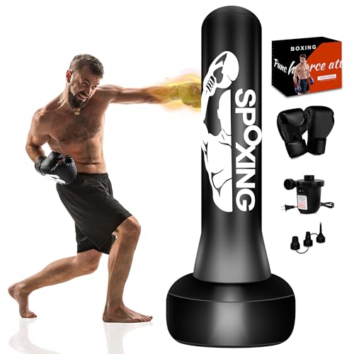 Freestanding Punching Bags for Adults Teens - 70" Heavy Bag with Stand Men Standing Boxing Inflatable Kickboxing Training MMA Muay Thai Fitness - style: BZH Fight Men Pattern