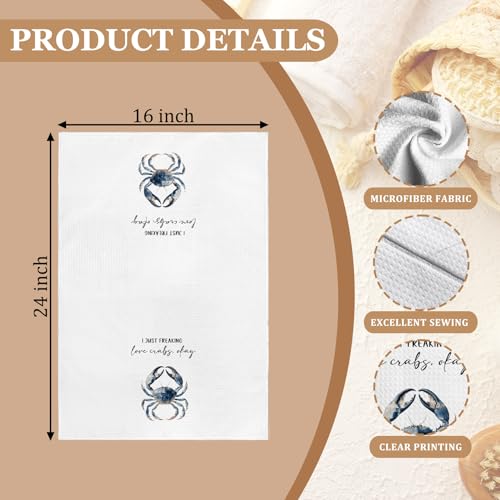 Funny Coastal Beach Crab Kitchen Towels, Crab Gifts for Women Decorative Hand Towel for Bathroom, I Just Freaking Love Crabs Okay Dish Tea Towels for Kitchen Decor, 16x24 Inch