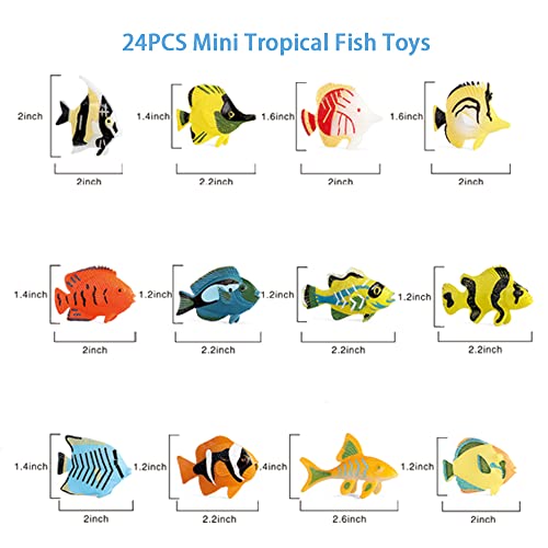 RCOMG 24PCS Tropical Fish Toys, Plastic Sea Creatures Figurines Set, Educational Learning Ocean Animal Figures, Party Favor Miniature Toys Gifts for Boys Girls Kids
