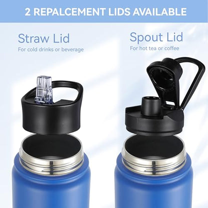 HASLE OUTFITTERS Insulated Water Bottle 22 oz Double Wall Stainless Steel Water Bottle Wide Mouth with Straw Lid & Spout Lid Keeps Cold or Hot(Royal Blue,1) - color: Royal Blue, size: 22 Ounces