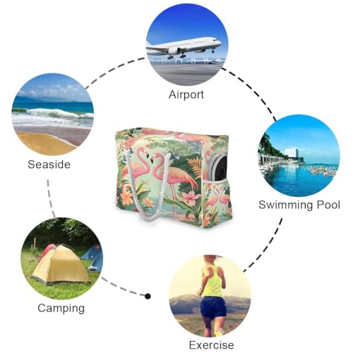senya Large Beach Bags Totes Canvas Tote Shoulder Bag Soft Wave Water Resistant Bags for Gym Travel Daily Ocean - color: Pink Flamingo