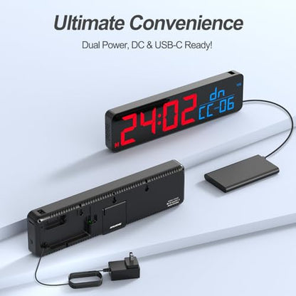 ANJANK 15" Large Gym Timer, LED Digital Wall Clock with Seconds, Timing for Workout, Interval & Rounds, Countdown/Up/Stopwatch/12-Level Volume, Remote Control for Home, Garage, Gym, Crossfit, Fitness - color: Blue + Red2