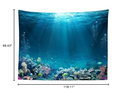 BELECO Underwater World Backdrop 10x8ft Fabric Undersea Backdrop for Photography Under The Sea Tropical Fish and Corral Deep Sea Sunlight Seabed Background Undersea Party Decor Photo Studio Props - size: 10x8FT