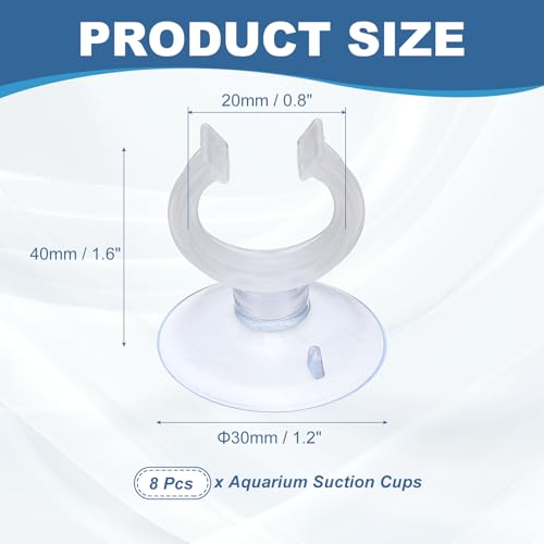 Aquarium Suction Cups, Fish Tank Suction Cups Clips Airline Tube Holders Clamps (Plastic, 8Pcs, Clear) for 0.8" Fish Tank Airline Tubing Binding Moss Shrimp Nest, 20x30MM