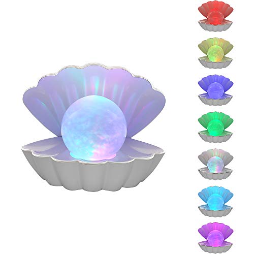 Shell Pearl Beach Themed Night Light, RGB 8 Colors Changing Mood Shell Pearl Lamps, Bedside LED Clamshell Portable Night Lights for Bar (White) - color: White