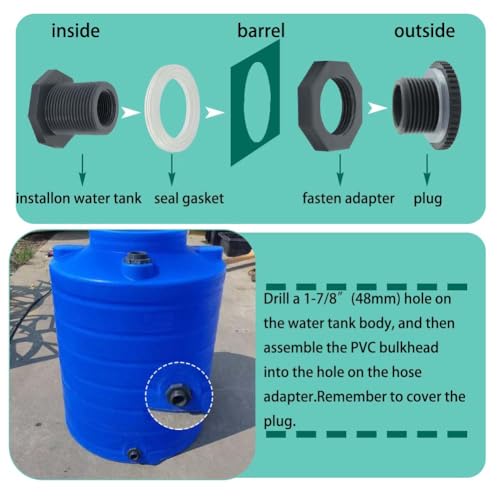 YSIL PVC Bulkhead Fitting 1 Inch Female Water Tank Connector with Plugs Pipe Fitting for 1-7/8"(48 mm) Water Tanks,Rain Barrels, Aquariums,Pools 5 Pack