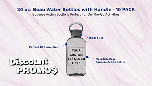 DISCOUNT PROMOS 10 Beau Water Bottles with Handle Set, 20 oz. - Customizable Text, Logo - Flexi-Grip, Plastic, Drinkware - Smoke - color: - Custom - Smoke, size: 10 bottles