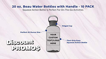 DISCOUNT PROMOS 10 Beau Water Bottles with Handle Set, 20 oz. - Customizable Text, Logo - Flexi-Grip, Plastic, Drinkware - Smoke - color: - Custom - Smoke, size: 10 bottles