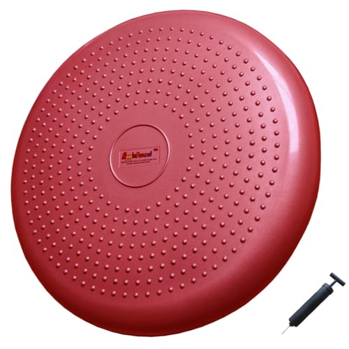 AppleRound Inflated Wobble Cushion with Hand Pump, Air Stability Board (Extra Thick), Core Balance Disc for Adults, Sensory Wiggle Seat for Kids, Flexible Seating for All Age, 13.5in / 34cm Diameter - color: Red