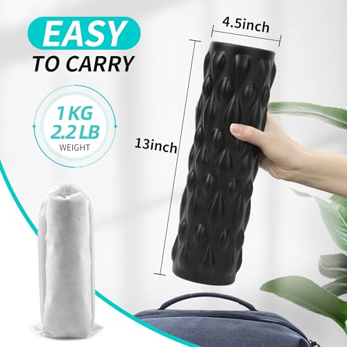 High-Density Vibrating Foam Roller Black with 4 Customizable Speeds for Deep Tissue Massage, Muscle Recovery and Pain Relief -Rechargeable with Portable Bag