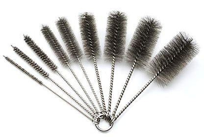 Pipe Cleaning Brush Set Stainless Steel Bristles, Stainless Steel Pipe Brush Steel Bottle Brush 9 Piece Variety Pack for Auto Parts, Bottles, Tubes, Etc. - size: 8 Inch