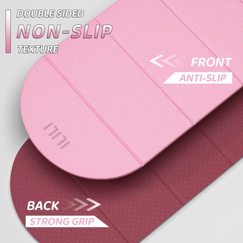 ILILI Foldable Yoga Mat, 10mm Thick, 75x26 Inch Extra Long, Exercise Mat - color: Light Pink+Rose Pink