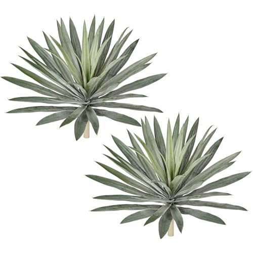 Briful Large Artificial Agave Plant Stems, 2 Pack 18.1in Faux Agave Plant Bushes Fake Agave Silk Plants for Outdoor Indoor Planter Filler DIY Garden Patio Home Decor