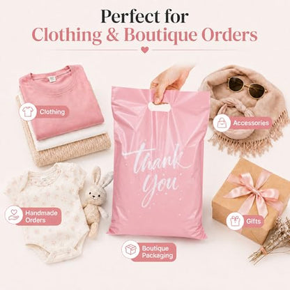 Metronic Thank You Poly Mailers 10x13 100 Pcs, Easy to Carry Shipping Bags with Handle, Self Seal Mailers Poly Bags for Small Business Packing and Shipping, Cute Package Bags Mailing Bags, Pink - color: Pink, size: 10X13" 100PC