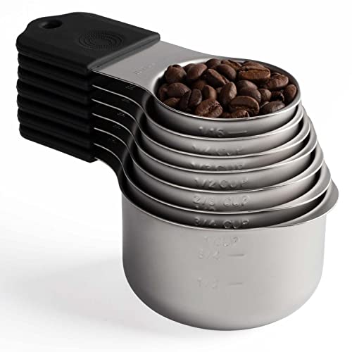 Magnetic Measuring Cups Set Stainless Steel Heavy Duty Metal Measuring Cups for Dry and Liquid Ingredients (black) - color: Black