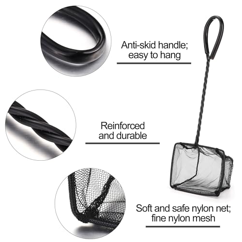4in 5in 6in Aquarium Fish Net Green Fine Mesh Nylon Net Collection with 11" Long Handle Square Quick Catch Fish Net for Fish Tank - color: Black, size: 6PCS 4，5，6"
