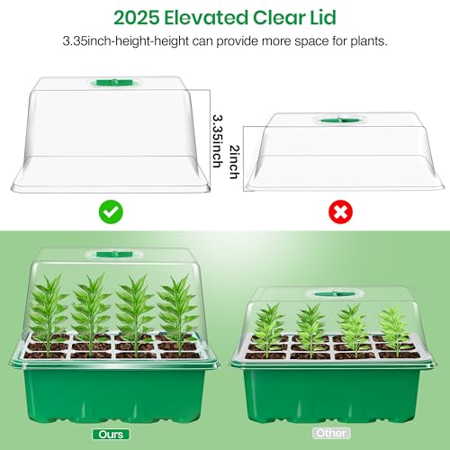 10 Packs Seed Starter Tray with Elevated Lid, 120 Cells Thicken Seed Starting Trays Kit with Adjustable Humidity Vent, Clear Cell Tray and Heightened Lids for Greenhouse & Gardens, Green - color: Green, size: 10 Packs, NO light