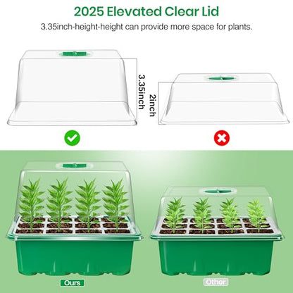 10 Packs Seed Starter Tray with Elevated Lid, 120 Cells Thicken Seed Starting Trays Kit with Adjustable Humidity Vent, Clear Cell Tray and Heightened Lids for Greenhouse & Gardens, Green - color: Green, size: 10 Packs, NO light