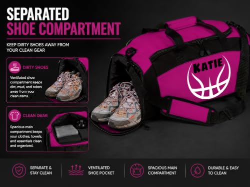 Personalized Basketball Duffel Bag with Shoe Compartment, Custom Basketball Bag with Name and Number, Basketball Travel Bag for Players, Team Sports Gear Bag - color: Pink, style: Basketball