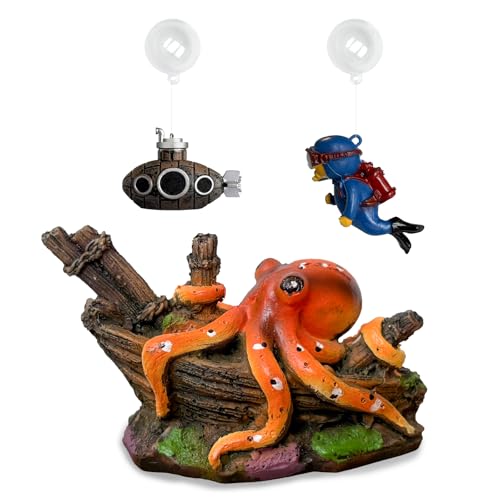 3Pcs Small Fish Tank Decor: Octopus Decorations and Floating Fish Tank Decoration for Small Aquariums