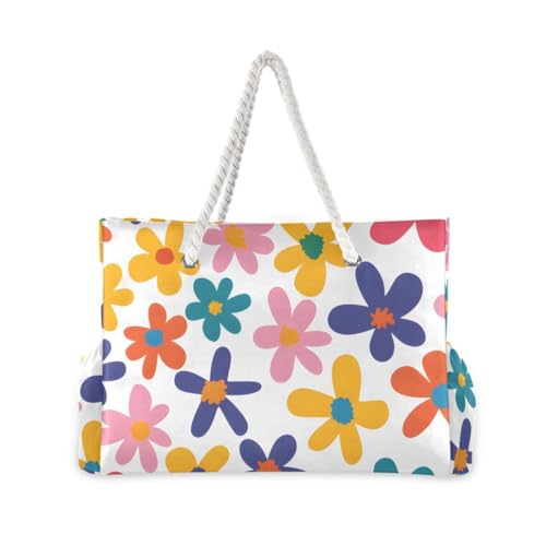 senya Large Beach Bags Totes Canvas Tote Shoulder Bag Soft Wave Water Resistant Bags for Gym Travel Daily Ocean - color: Colorful Flower