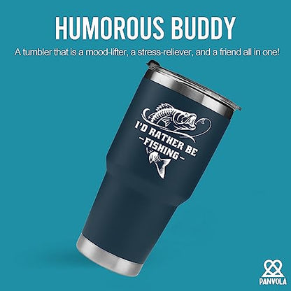Panvola I'd Rather Be Fishing Fisherman Tumblers Fishing Gifts To Husband Dad Grandpa Boyfriend From Wife Mom Grandson Granddaughter Girlfriend Vacuum Insulated Tumbler (Blue, 30 oz) - size: 30 Ounces