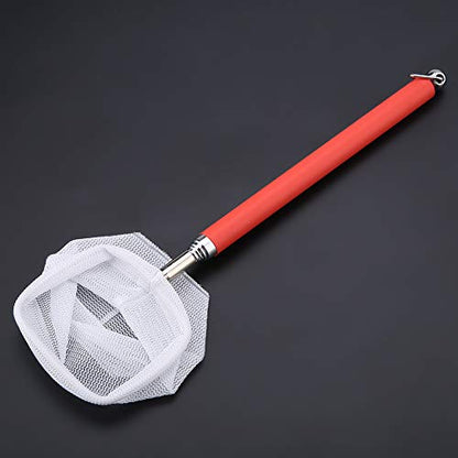Fish Shrimp Skimming Net, Fishing Landing Net Fine Mesh Extendable Telescopic Fish Shrimp Skimming Net Stainless Steel Handle Fishing Net for Aquarium Fish Pond Creek(Red)