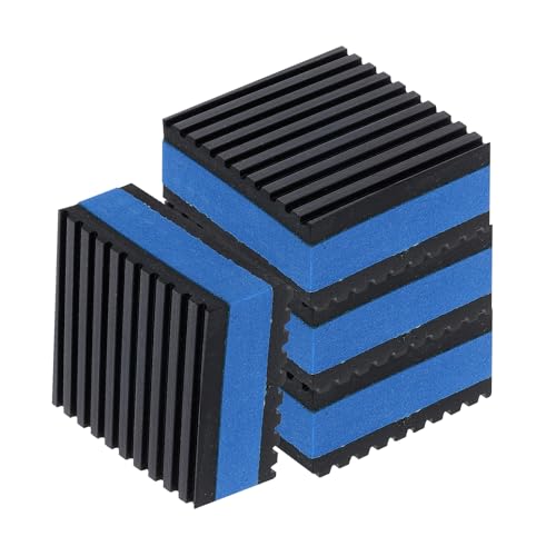 uxcell 4pcs Anti Vibration Pads for Washing Machine, 2" x 2" x 7/8" Vibration Damping Pads Sound Isolation Ribbed Rubber Mats with EVA Center Vibration Isolation Pads, Black/Blue