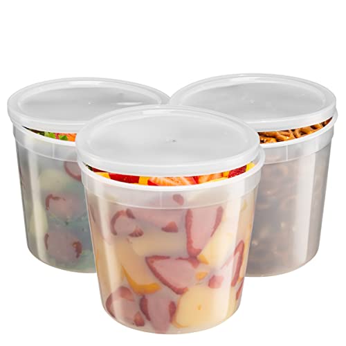 GUSTO [20 Sets] 86 oz. Plastic Food Storage Deli Containers with Lids, Ice Cream Bucket & Soup Pail - (Formerly Comfy Package)