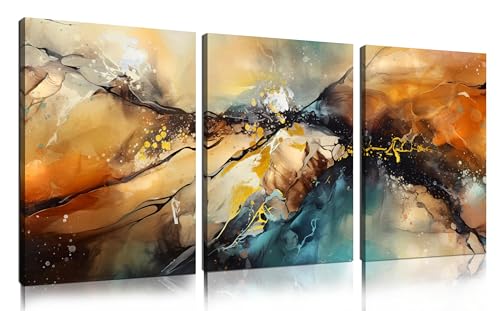 HUBOSKN Abstract Canvas Wall Art for Living Room - Modern Pictures for Office Wall Decor - 3 Piece Wall Art for Bedroom Size 12" x 16" - color: Brown 03, size: 16"L x 12"W x 3PCS